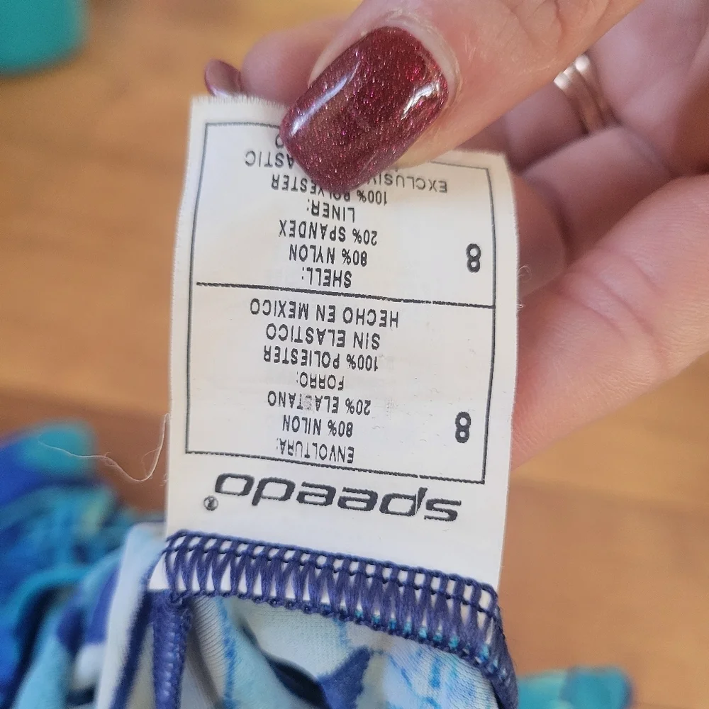 Speedo One Piece Swimsuit Size 8 Blue Tropical Floral Athletic Swim - Picture 4 of 6